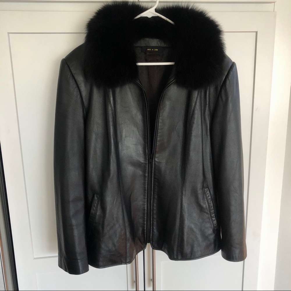 Leather Coat with Fur Collar